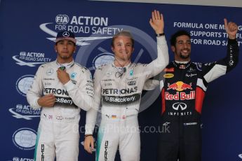 World © Octane Photographic Ltd. Mercedes AMG Petronas F1 W06 Hybrid – Nico Rosberg, followed by team mate Lewis Hamilton and  Infiniti Red Bull Racing RB11 – Daniel Ricciardo. Sunday 25th October 2015, F1 USA Grand Prix Qualifying, Austin, Texas - Circuit of the Americas (COTA). Digital Ref: 1464LB1D1335