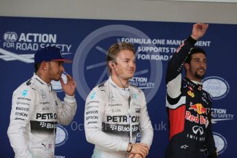 World © Octane Photographic Ltd. Mercedes AMG Petronas F1 W06 Hybrid – Nico Rosberg, followed by team mate Lewis Hamilton and  Infiniti Red Bull Racing RB11 – Daniel Ricciardo. Sunday 25th October 2015, F1 USA Grand Prix Qualifying, Austin, Texas - Circuit of the Americas (COTA). Digital Ref: 1464LB1D1372