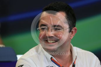 World © Octane Photographic Ltd. FIA Team Personnel Press Conference. Friday 23rd October 2015, F1 USA Grand Prix, Austin, Texas - Circuit of the Americas (COTA). McLaren Honda Racing Director – Eric Boullier Digital Ref: 1462LB1D9656