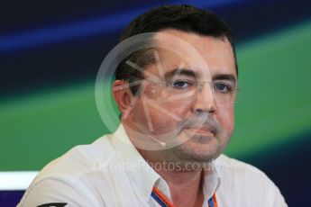 World © Octane Photographic Ltd. FIA Team Personnel Press Conference. Friday 23rd October 2015, F1 USA Grand Prix, Austin, Texas - Circuit of the Americas (COTA). McLaren Honda Racing Director – Eric Boullier Digital Ref: 1462LB1D9668