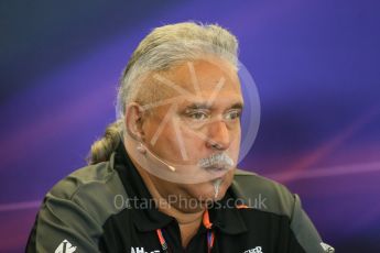 World © Octane Photographic Ltd. FIA Team Personnel Press Conference. Friday 23rd October 2015, F1 USA Grand Prix, Austin, Texas - Circuit of the Americas (COTA). Sahara Force India Team Principal – Vijay Mallya. Digital Ref: 1462LB1D9675