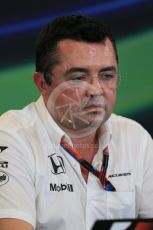 World © Octane Photographic Ltd. FIA Team Personnel Press Conference. Friday 23rd October 2015, F1 USA Grand Prix, Austin, Texas - Circuit of the Americas (COTA). McLaren Honda Racing Director – Eric Boullier Digital Ref: 1462LB1D9719