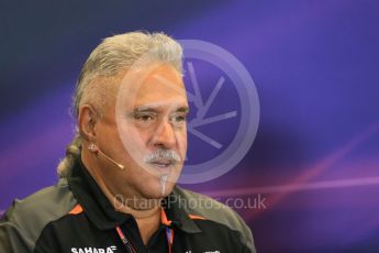 World © Octane Photographic Ltd. FIA Team Personnel Press Conference. Friday 23rd October 2015, F1 USA Grand Prix, Austin, Texas - Circuit of the Americas (COTA). Sahara Force India Team Principal – Vijay Mallya. Digital Ref: 1462LB1D9738