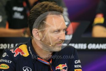 World © Octane Photographic Ltd. FIA Team Personnel Press Conference. Friday 23rd October 2015, F1 USA Grand Prix, Austin, Texas - Circuit of the Americas (COTA). Infiniti Red Bull Racing Team Principal – Christian Horner. Digital Ref: 1462LB1D9794