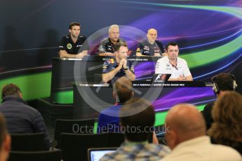 World © Octane Photographic Ltd. FIA Team Personnel Press Conference. Friday 23rd October 2015, F1 USA Grand Prix, Austin, Texas - Circuit of the Americas (COTA). McLaren Honda Racing Director – Eric Boullier, Lotus F1 Team CEO – Matthew Carter, Infiniti Red Bull Racing Team Principal – Christian Horner, Sahara Force India Team Principal – Vijay Mallya, Scuderia Toro Rosso – Franz Tost. Digital Ref: 1462LB5D3038