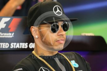 World © Octane Photographic Ltd. FIA Drivers’ Press Conference. Thursday 22nd October 2015, F1 USA Grand Prix, Austin, Texas - Circuit of the Americas (COTA). Mercedes AMG Petronas – Lewis Hamilton. Digital Ref: 1458LB1D7636