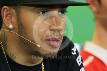 World © Octane Photographic Ltd. FIA Drivers’ Press Conference. Thursday 22nd October 2015, F1 USA Grand Prix, Austin, Texas - Circuit of the Americas (COTA). Mercedes AMG Petronas – Lewis Hamilton. Digital Ref: 1458LB1D7664