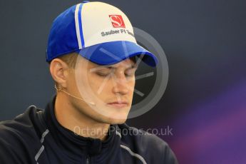 World © Octane Photographic Ltd. FIA Drivers’ Press Conference. Thursday 22nd October 2015, F1 USA Grand Prix, Austin, Texas - Circuit of the Americas (COTA). Sauber F1 Team – Marcus Ericsson. Digital Ref: 1458LB1D7694