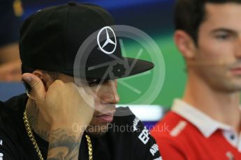 World © Octane Photographic Ltd. FIA Drivers’ Press Conference. Thursday 22nd October 2015, F1 USA Grand Prix, Austin, Texas - Circuit of the Americas (COTA). Mercedes AMG Petronas – Lewis Hamilton. Digital Ref: 1458LB1D7724