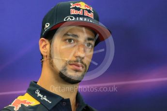 World © Octane Photographic Ltd. FIA Drivers’ Press Conference. Thursday 22nd October 2015, F1 USA Grand Prix, Austin, Texas - Circuit of the Americas (COTA). Infiniti Red Bull Racing – Daniel Ricciardo. Digital Ref: 1458LB1D7770