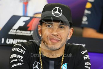 World © Octane Photographic Ltd. FIA Drivers’ Press Conference. Thursday 22nd October 2015, F1 USA Grand Prix, Austin, Texas - Circuit of the Americas (COTA). Mercedes AMG Petronas – Lewis Hamilton. Digital Ref: 1458LB1D7967