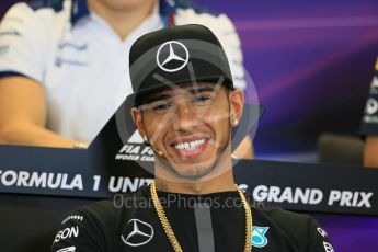 World © Octane Photographic Ltd. FIA Drivers’ Press Conference. Thursday 22nd October 2015, F1 USA Grand Prix, Austin, Texas - Circuit of the Americas (COTA). Mercedes AMG Petronas – Lewis Hamilton. Digital Ref: 1458LB1D7986