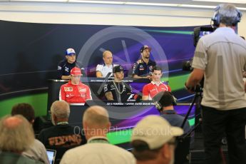 World © Octane Photographic Ltd. FIA Drivers’ Press Conference. Thursday 22nd October 2015, F1 USA Grand Prix, Austin, Texas - Circuit of the Americas (COTA). Williams Martini Racing – Valtteri Bottas, Sauber F1 Team – Marcus Ericsson, Mercedes AMG Petronas – Lewis Hamilton, Scuderia Ferrari – Kimi Raikkonen, Infiniti Red Bull Racing – Daniel Ricciardo and Manor Marussia F1 Team – Alexander Rossi. Digital Ref: 1458LB5D2657