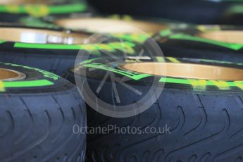 World © Octane Photographic Ltd. Lotus F1 Team E23 Hybrid - Tyres. Wednesday 21st October 2015, F1 USA Grand Prix Set Up, Austin, Texas - Circuit of the Americas (COTA). Digital Ref: 1457LB1D8414