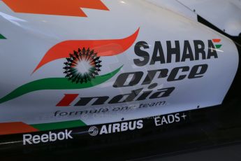 World © Octane Photographic Ltd. Donington Grand Prix Collection 25th January 2015. Sahara Force India. Force India F1 Team VJM04 sidepod (with Sahara branding - late 2011). Digital Ref:  1179CB1D0932