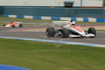 World © Octane Photographic Ltd. Saturday 2nd May 2015. Donington Historic Festival - Historic F1 Car demonstration laps. 1994 Toleman TG 184 (Ex-Ayrton Senna) and 1980 McLaren M29 (Ex John Watson and Alain Prost). Digital Ref : 1240CB1L5692