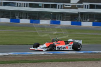 World © Octane Photographic Ltd. Saturday 2nd May 2015. Donington Historic Festival - Historic F1 Car demonstration laps. 1980 McLaren M29 (Ex John Watson and Alain Prost). Digital Ref : 1240LB1D5394