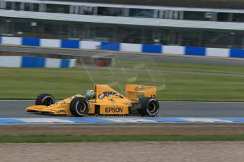 World © Octane Photographic Ltd. Saturday 2nd May 2015. Donington Historic Festival - Historic F1 Car demonstration laps. 1989 Lotus 101/3 - Steve Griffiths. (Ex-Satoru Nakajima). Digital Ref : 1240LB1D5433