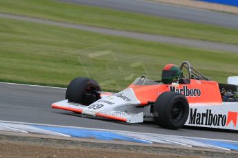 World © Octane Photographic Ltd. Saturday 2nd May 2015. Donington Historic Festival - Historic F1 Car demonstration laps. 1980 McLaren M29 (Ex John Watson and Alain Prost). Digital Ref : 1240LB7D1058