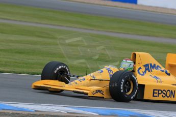 World © Octane Photographic Ltd. Saturday 2nd May 2015. Donington Historic Festival - Historic F1 Car demonstration laps. 1989 Lotus 101/3 - Steve Griffiths. (Ex-Satoru Nakajima). Digital Ref : 1240LB7D1083