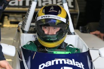 World © Octane Photographic Ltd. Wednesday 4th March 2015, General un-silenced test day – Donington Park, FIA Historic F1 Championship - James Hanson, Ex Nelson Piquet Brabham BT52. Digital Ref : 1196CB1L5461