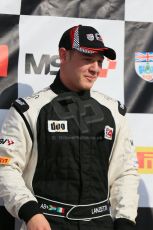 World © Octane Photographic Ltd. DUO BRDC Formula 4 Race 1 Podium, Oulton Park, UK, Saturday 4th April 2015. Hillspeed - Sebastian Lanzetti (3rd). Digital Ref : 1214LB1D3661