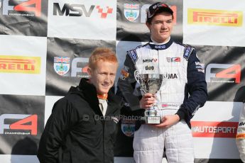 World © Octane Photographic Ltd. DUO BRDC Formula 4 Race 1 Podium, Oulton Park, UK, Saturday 4th April 2015. HHC Motorsport Will Palmer (1st). Digital Ref : 1214LB1D3678