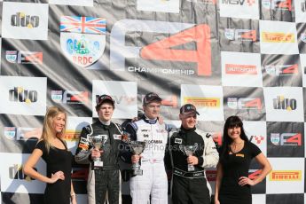 World © Octane Photographic Ltd. DUO BRDC Formula 4 Race 1 Podium, Oulton Park, UK, Saturday 4th April 2015. HHC Motorsport Will Palmer (1st), Harri Newey (2nd) and Hillspeed - Sebastian Lanzetti (3rd). Digital Ref : 1214LB1D3708
