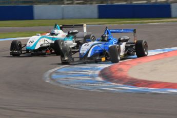 World © Octane Photographic Ltd. Saturday 25th April 2015, MSVR F3 Cup Race 1. Donington Park. Chris Dittmann Racing (CDR) – Stuart Wiltshire – Dallara F306 Mercedes HWA and Omicron Motorsport - Jacopo Sebastiani – Dallara F307 Volkswagen Speiss. Digital Ref: 1235CB7B1795