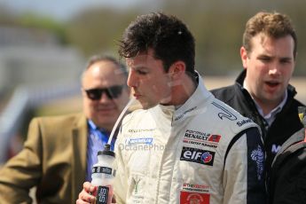 World © Octane Photographic Ltd. Saturday 25th April 2015, MSVR F3 Cup Race 1 parc ferme. Donington Park. Chris Dittmann Racing (CDR) – Kieran Vernon – Dallara F307 Mercedes HWA. Digital Ref: 1235LW1L4675