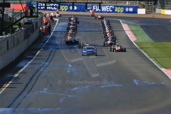 World © Octane Photographic Ltd. FIA European F3 Championship, Silverstone Race 1, UK, Saturday 11th April 2015. Prema Powerteam – Felix Rosenqvist, Dallara F312 – Mercedes-Benz leads the pack away behind the safety car. Digital Ref : 1222LB1D7702