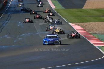 World © Octane Photographic Ltd. FIA European F3 Championship, Silverstone Race 1, UK, Saturday 11th April 2015. Prema Powerteam – Felix Rosenqvist, Dallara F312 – Mercedes-Benz leads the pack away behind the safety car. Digital Ref : 1222LB1D7708