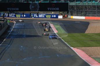 World © Octane Photographic Ltd. FIA European F3 Championship, Silverstone Race 1, UK, Saturday 11th April 2015. Prema Powerteam – Felix Rosenqvist, Dallara F312 – Mercedes-Benz leads the pack behind the safety car. Digital Ref : 1222LB1D7718
