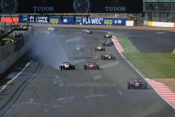 World © Octane Photographic Ltd. FIA European F3 Championship, Silverstone Race 1, UK, Saturday 11th April 2015. Motopark – Marcus Pommer, Dallara F312 – Volkswagen and Prema Powerteam – Lance Stroll, Dallara F312 – Mercedes-Benz wheel to wheel off the racing line. Digital Ref : 1222LB1D7844