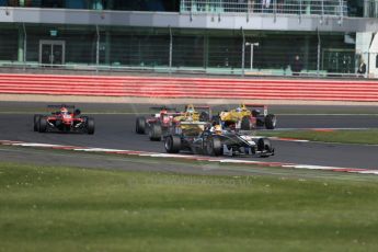 World © Octane Photographic Ltd. FIA European F3 Championship, Silverstone Race 2, UK, Saturday 11th April 2015. Van Amersfoort Racing – Charles Leclerc, Dallara F312 – Volkswagen holding off the pack behind him. Digital Ref : 1223LB1D8042