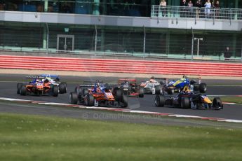 World © Octane Photographic Ltd. FIA European F3 Championship, Silverstone Race 2, UK, Saturday 11th April 2015. Carlin – Calum Ilott, Dallara F312 – Volkswagen and kfzteile24 Mucke Motorsport – Mikkel Jensen, Dallara F312 – Mercedes-Benz. Digital Ref : 1223LB1D8066