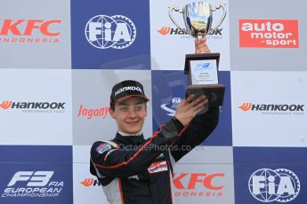 World © Octane Photographic Ltd. FIA European F3 Championship, Silverstone Race 2 overall podium, UK, Saturday 11th April 2015. Carlin – George Russell, Dallara F312 – Volkswagen. Digital Ref : 1223LW1L0616