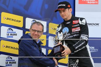 World © Octane Photographic Ltd. FIA European F3 Championship, Silverstone Race 2 overall podium, UK, Saturday 11th April 2015. Van Amersfoort Racing – Charles Leclerc, Dallara F312 – Volkswagen and Stefano Deomencali - President of FIA Single Seater Commission. Digital Ref : 1223LW1L0639