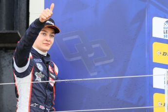 World © Octane Photographic Ltd. FIA European F3 Championship, Silverstone Race 2 rookie podium, UK, Saturday 11th April 2015. Carlin – George Russell, Dallara F312 – Volkswagen. Digital Ref : 1223LW1L0707