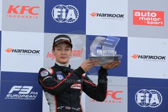 World © Octane Photographic Ltd. FIA European F3 Championship, Silverstone Race 2 rookie podium, UK, Saturday 11th April 2015. Carlin – George Russell, Dallara F312 – Volkswagen. Digital Ref : 1223LW1L0756