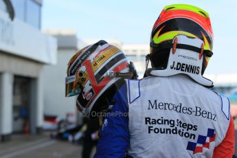 World © Octane Photographic Ltd. FIA European F3 Championship, Silverstone Race 3 parc ferme, UK, Sunday 12th April 2015. Van Amersfoort Racing – Charles Leclerc, Dallara F312 – Volkswagen and Prema Powerteam – Jake Dennis, Dallara F312 – Mercedes-Benz. Digital Ref : 1224LW1L0872