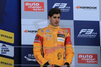World © Octane Photographic Ltd. FIA European F3 Championship, Silverstone Race 3 overall podium, UK, Sunday 12th April 2015. Jagonya Ayam with Carlin – Antonia Giovinazzi, Dallara F312 – Volkswagen. Digital Ref : 1224LW1L0912