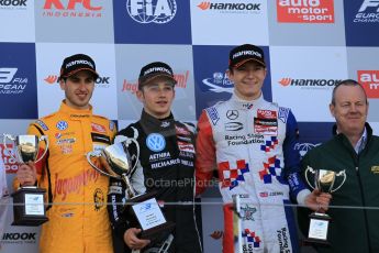 World © Octane Photographic Ltd. FIA European F3 Championship, Silverstone Race 3 overall podium, UK, Sunday 12th April 2015. Van Amersfoort Racing – Charles Leclerc, Dallara F312 – Volkswagen, Jagonya Ayam with Carlin – Antonia Giovinazzi, Dallara F312 – Volkswagen and Prema Powerteam – Jake Dennis, Dallara F312 – Mercedes-Benz. Digital Ref : 1224LW1L0955