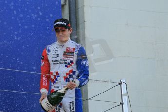 World © Octane Photographic Ltd. FIA European F3 Championship, Silverstone Race 3 overall podium, UK, Sunday 12th April 2015. Prema Powerteam – Jake Dennis, Dallara F312 – Mercedes-Benz. Digital Ref : 1224LW1L0988