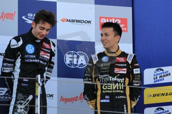 World © Octane Photographic Ltd. FIA European F3 Championship, Silverstone Race 3 rookie podium, UK, Sunday 12th April 2015. Van Amersfoort Racing – Charles Leclerc and Signature – Alexander Albon, Dallara F312 – Volkswagen. Digital Ref : 1224LW1L1029