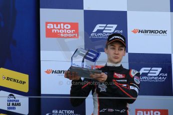 World © Octane Photographic Ltd. FIA European F3 Championship, Silverstone Race 3 rookie podium, UK, Sunday 12th April 2015. Carlin – George Russell, Dallara F312 – Volkswagen. Digital Ref : 1224LW1L1039