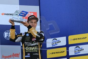 World © Octane Photographic Ltd. FIA European F3 Championship, Silverstone Race 3 rookie podium, UK, Sunday 12th April 2015. Signature – Alexander Albon, Dallara F312 – Volkswagen. Digital Ref : 1224LW1L1050