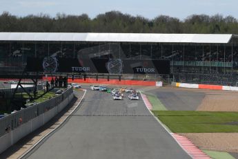 World © Octane Photographic Ltd. FIA World Endurance Championship (WEC), 6 Hours of Silverstone Race, UK, Sunday 12th April 2015. Porsche Team – Porsche 919 Hybrid - LMP1 - Timo Bernhard, Mark Webber and Brendon Hartley heads the rolling start. Digital Ref : 1225LB1D8585