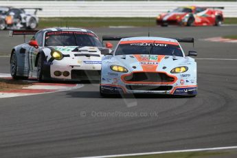 World © Octane Photographic Ltd. FIA World Endurance Championship (WEC), 6 Hours of Silverstone Race, UK, Sunday 12th April 2015. Aston Martin Racing – Aston Martin Vantage GTE - LMGTE Pro – Marco Sorensen, Niki Thiim and Christoffer Nygaard then Porsche Team Manthey – Porsche 911RSR - LMGTE Pro – Richard Lietz and Michael Chistensen. Digital Ref : 1225LB1D8754