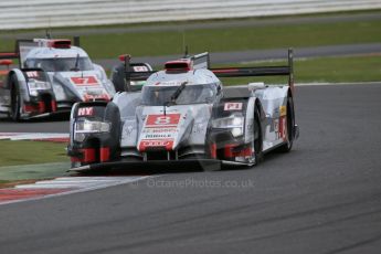 World © Octane Photographic Ltd. FIA World Endurance Championship (WEC), 6 Hours of Silverstone Race, UK, Sunday 12th April 2015. Audi Sport Team Joest- Audi R18 e-tron Quatrro - LMP1 - Oliver Jarvis, Lucas di Grassi and Loic Duval and Audi Sport Team Joest- Audi R18 e-tron Quatrro - LMP1 - Andre Lotterer, Benoit Treluyer and Marcel Fassler. Digital Ref : 1225LB1D9396